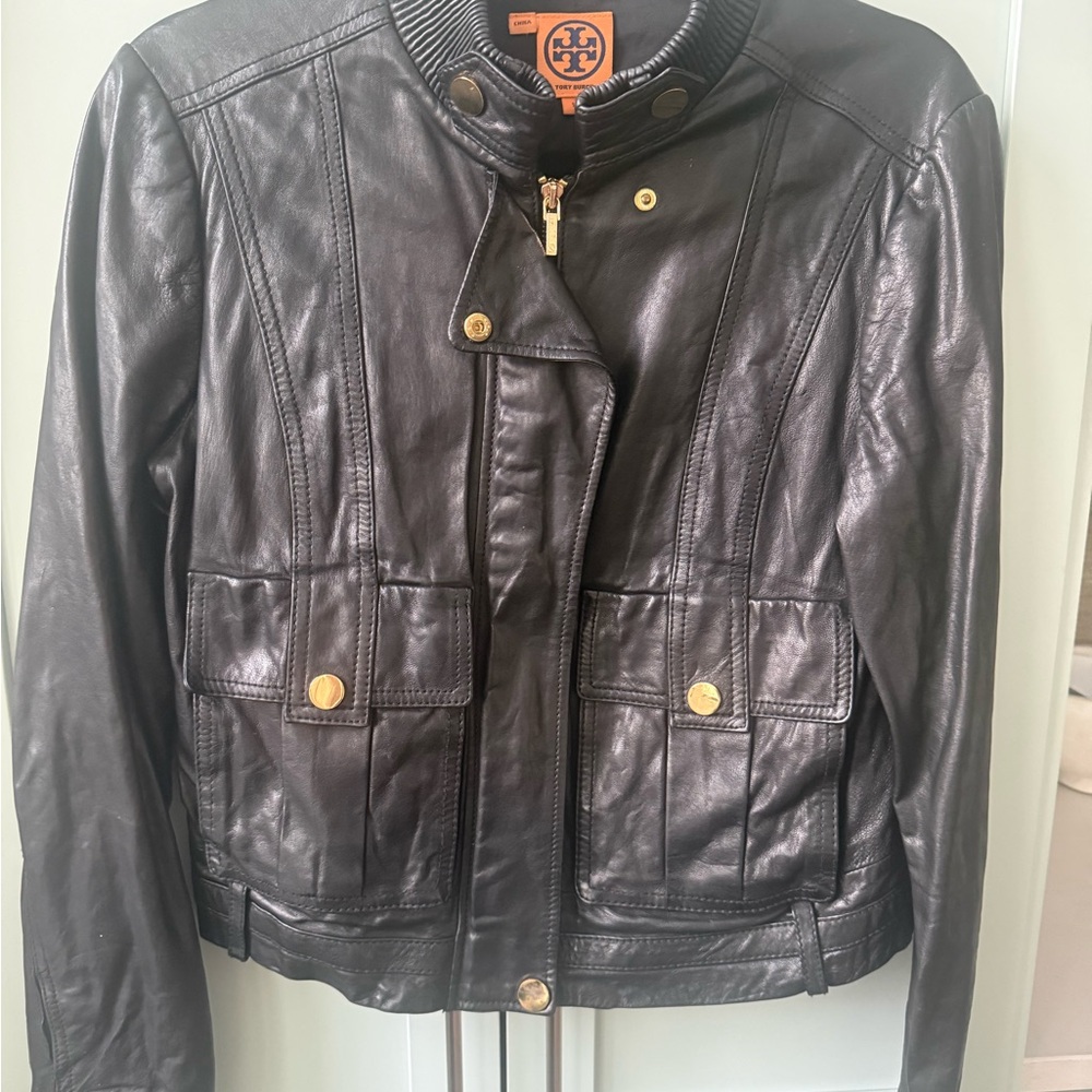 Tory Burch Black Leather Moto Jacket